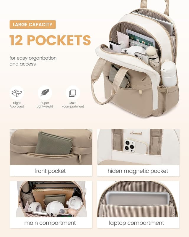 Detalle de LOVEVOOK Rucksack Damen für 15,6 Zoll Laptop – wasserdichter Tagesrucksack mit USB-Anschluss