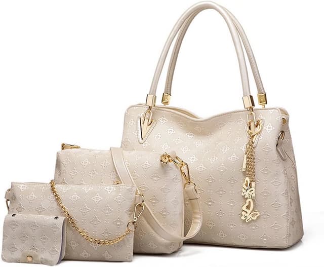 Detalle de Pahajim 4-piece handbag set for women: top-handle, shoulder bag, clutch & card case (PU leather look)