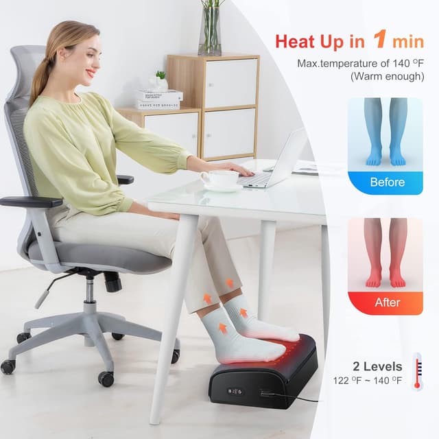 Detalle de COMFIER heated foot rest with under-desk support for home office and gaming desks