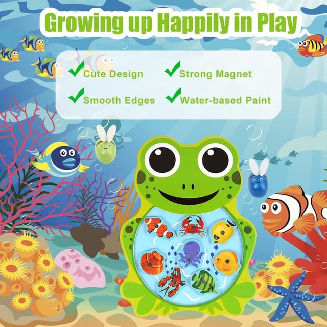 Detalle de Vicloon set pesca magnetica in legno con 10 pesci e 2 canne da pesca