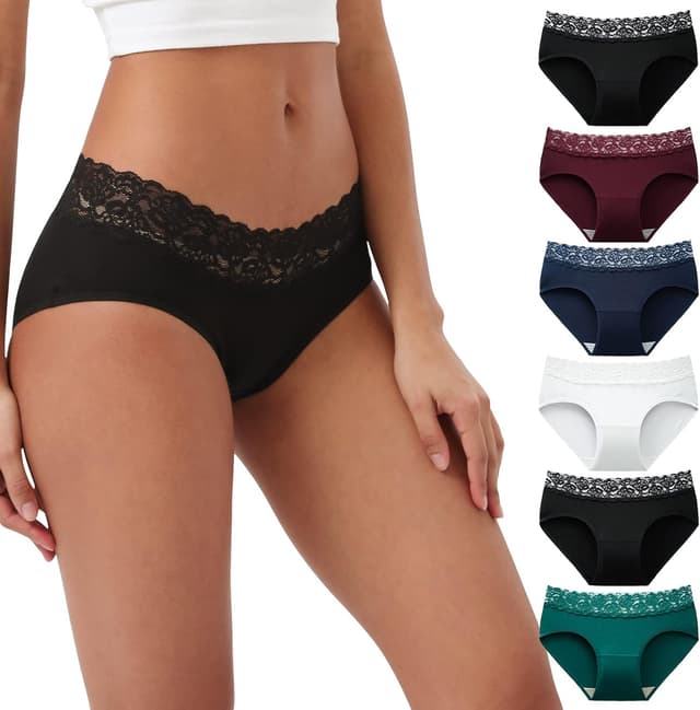 Detalle de INNERSY Unterhosen Damen Baumwolle mit Spitze – bequeme Hipster Slips im 6er Mehrpack