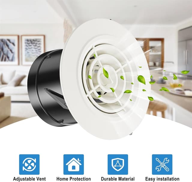 Detalle de Hon&Guan griglia di ventilazione rotonda 75 mm regolabile, in ABS bianco (2 pezzi)