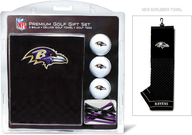 Detalle 2 de Team Golf NFL Baltimore Ravens Gift Set with Embroidered Golf Towel, 3 Golf Balls, and 14 Regulation Tees