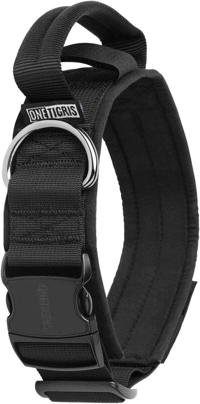 Detalle 2 de OneTigris Tactical Dog Collar with Handle (Large, Black) – adjustable nylon military-style collar for training