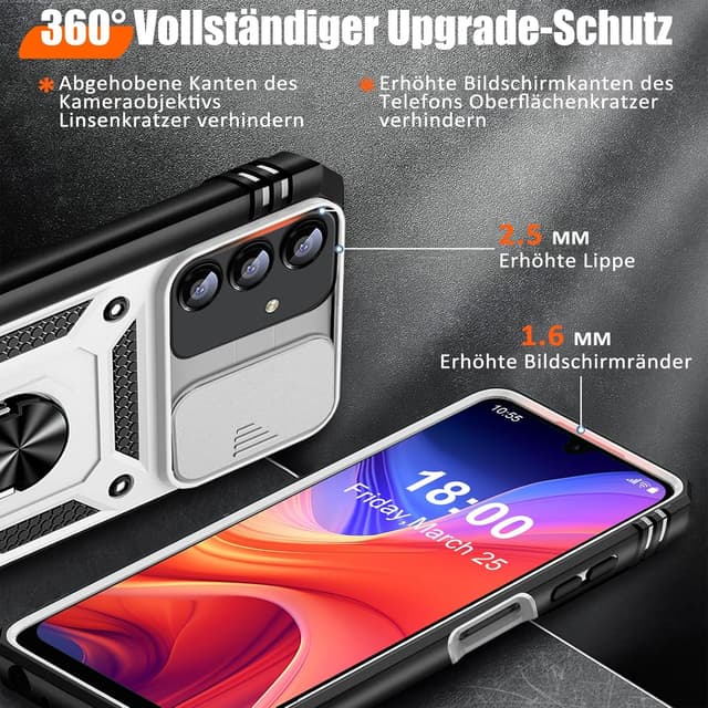Detalle de Giyer Handyhülle für Samsung Galaxy A13 4G (mit Schutzfolie) – 360° drehbarer Metallring, Kameraschutz & stoßfestes Case Cover