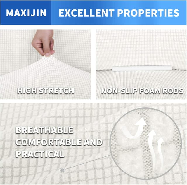 Detalle 1 de MAXIJIN Housse de canapé 2 places super extensible Magic – Blanc (tissu jacquard & spandex)