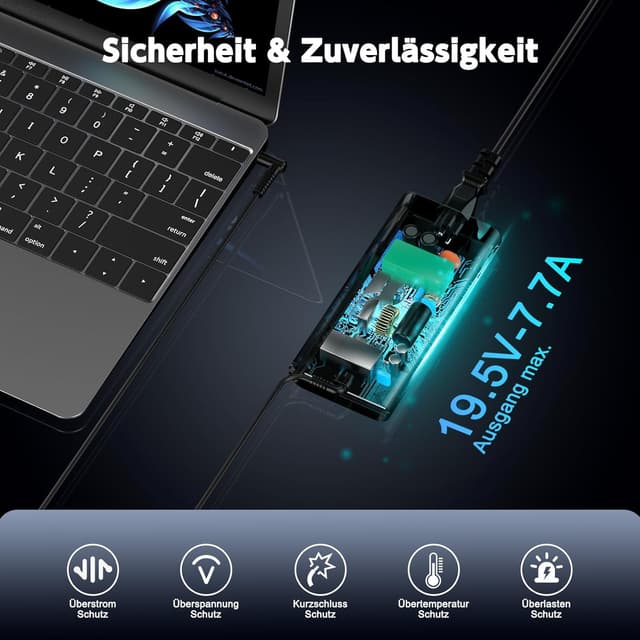 Detalle de 150W Laptop-Ladekabel / Netzteil kompatibel mit HP Omen, Pavilion Gaming, ZBook & EliteBook (4,5 x 3,0 mm)