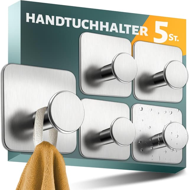 Detalle de Menz Handtuchhalter ohne Bohren – 5er Set selbstklebende Edelstahl-Handtuchhaken mit 3M-Klebe-Pads