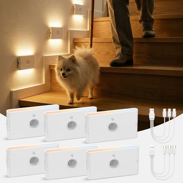 Detalle de Luce Notturna Sensore di Movimento ricaricabile con 3 modalità (AUTO ON/OFF), Dinoho bianco caldo/naturale/freddo, set 6 pezzi