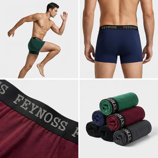Detalle de feynoss Herren-Boxershorts im 10er Pack (Baumwolle mit Elasthan, ohne Etikett)
