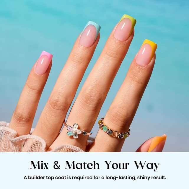 Detalle de Beetles Summer Press On Nails (224 pcs, 7 colors) Short Square French Tip False Nails