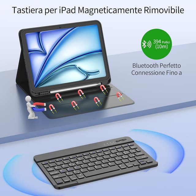 Detalle de TQQ Cover con tastiera per iPad Air 11" e iPad Pro 11" con layout italiano QWERTY