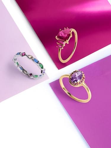 Detalle de SINGULARU Anillo Grape Colors en plata de ley 925 con baño en oro de 18 Kt y circonitas de colores (talla 16)