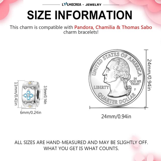 Detalle de LMLMECREA Charms Stopper für Armband aus 925 Sterling Silber – Clip für europäische Armbänder, Spacer-Bead für Damen