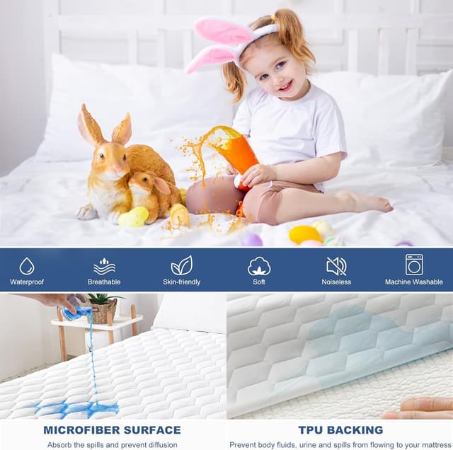 Detalle de GRT Waterproof Mattress Protector for Double Bed (30cm Extra Deep Skirt) – OEKO-TEX certified, noiseless & breathable