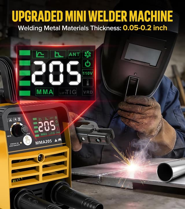 Detalle 2 de HONE Stick Welder (Upgraded 205Amp Mini) 110V with Lift TIG, Hot Start & Anti-Stick, 25 Rods Included