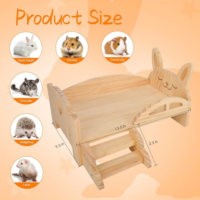 Thumbnail 3 de HYLYUN Wooden Guinea Pig Bed with Stairs 🐹