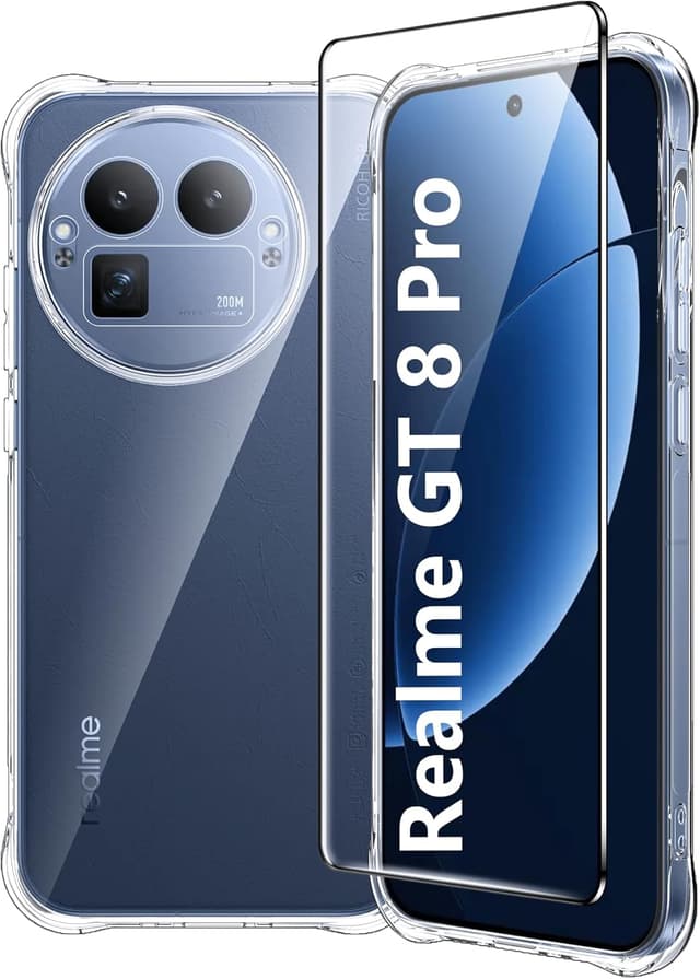 Detalle de FDHYFGDY Hülle für Realme GT 8 Pro (TPU + Schutzfolie) transparent – stoßfest, kratzarm