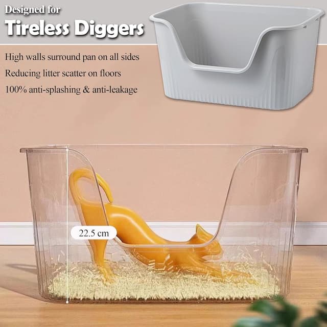 Detalle 2 de Vealind Katzenklo offen, Groß (45 x 36 x 22,5 cm) mit hohem Rand – niedrige Einstiegshöhe, grau