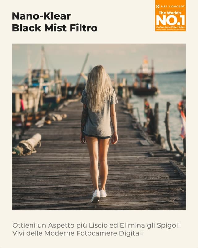 Detalle de K&F CONCEPT 67mm Filtro Black Mist 1/8 con tappo e panni per obiettivo (K Serie) – effetto cinematografico