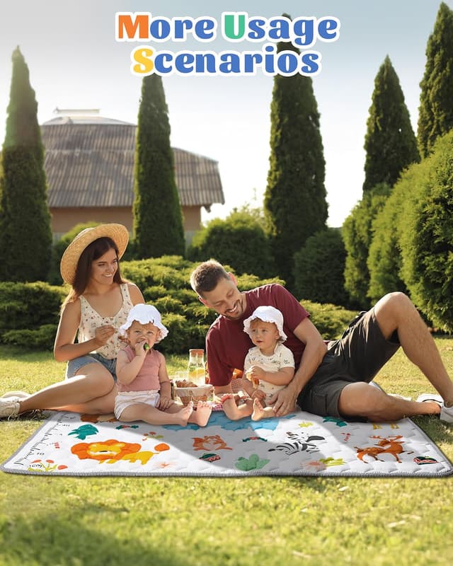 Detalle de Funsland Baby Play Mat (Foldable, Cotton) 127x127cm – Animal design