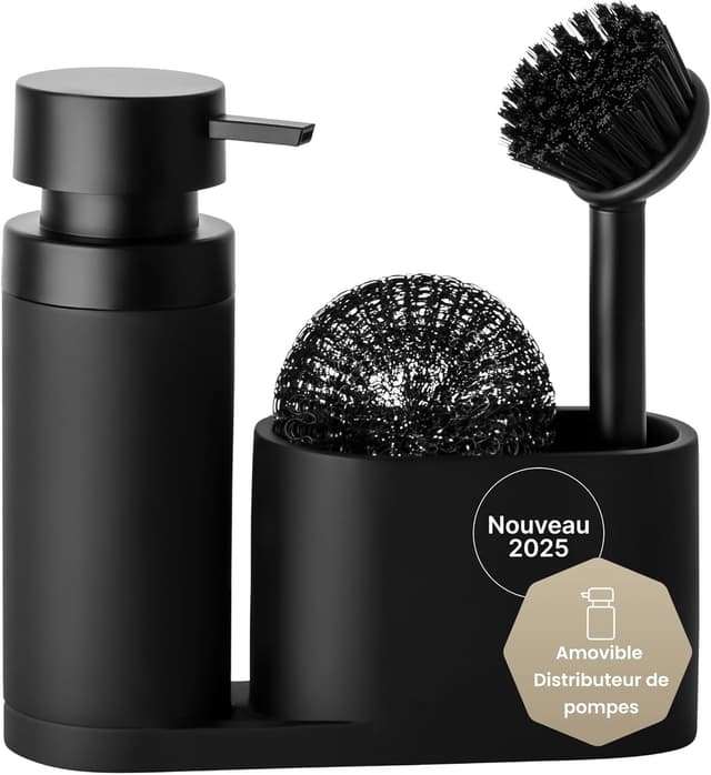 Detalle de Black Sweden Home distributeur de savon avec porte-éponge et brosse pour évier de cuisine