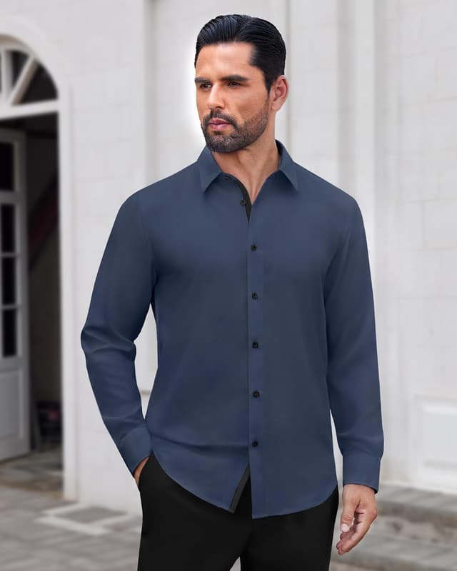 Detalle de J.VER Herrenhemd Langarm mit Stretch – Regular Fit Businesshemd für Büro, Hochzeit & Alltag