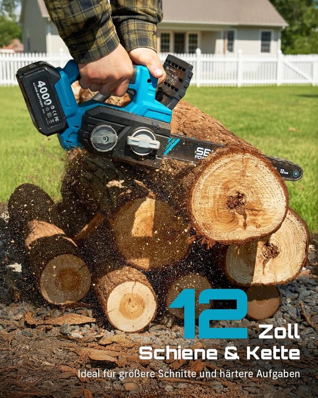 Detalle 2 de SEESII Akku Kettensäge 12 Zoll mit 1200 W