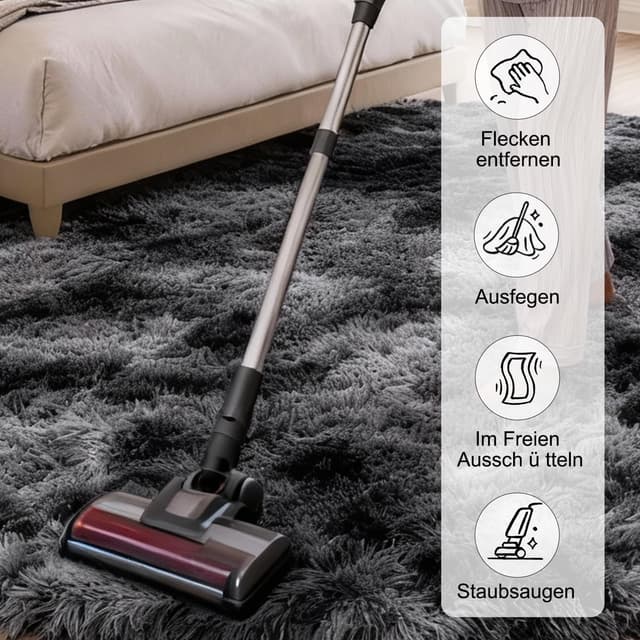 Detalle 2 de VOFUSHON Hochflor-Teppich rund 150 cm dunkelgrau, waschbar & rutschhemmend