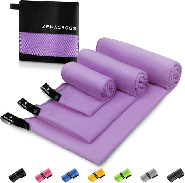 Detalle de ZENACROSS Zenacross Asciugamano Palestra (Set di 3) in microfibra con borsa per trasporto