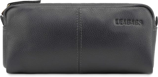 Detalle de LEABAGS großes Leder-Federmäppchen aus Echtleder (Nappa) in Grau – mit Reißverschluss