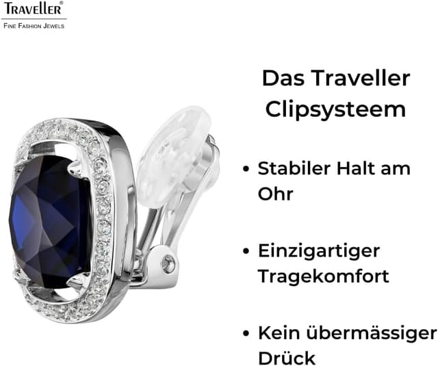 Detalle 2 de Traveller Ohrclip mit Kristallen – Clip-System für angenehmen Halt, diverse Farben