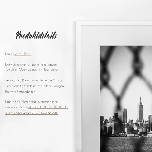Detalle de VUVUZULA Bilderrahmen 30x40 cm Weiß im 3er Set inkl. Passepartout – Posterrahmen mit Acrylglas