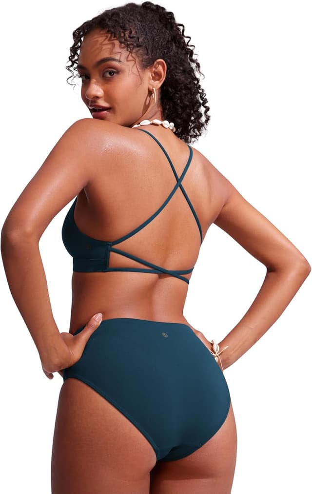 Detalle de CRZ YOGA haut de bikini femme à col V dos croisé, rembourré et bretelles croisées