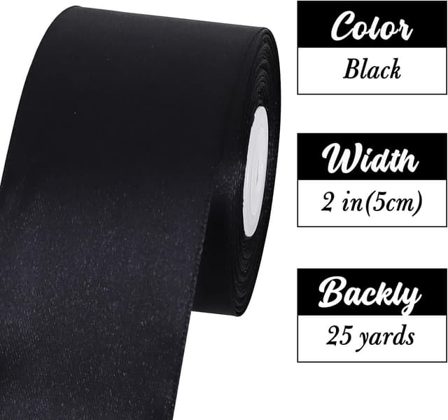 Detalle de TONIFUL breites schwarzes Satinband (5,1 cm x 22,8 m) – einseitig glänzend, für Deko, Schleifen und Geschenkverpackung