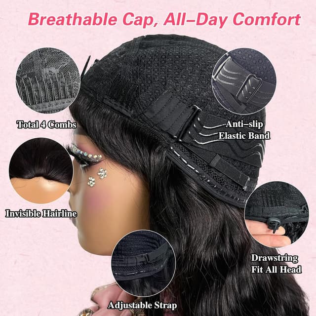 Thumbnail 2 de olimaruly 18-inch 100% Virgin Human Hair Body Wave Half Wig (Natural Black) – Drawstring, Glueless Wear & Go