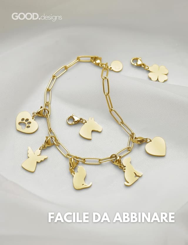 Detalle de GD GOOD.designs Ciondolo charm in acciaio inox 316L con chiusura a moschettone | Impermeabile e ipoallergenico