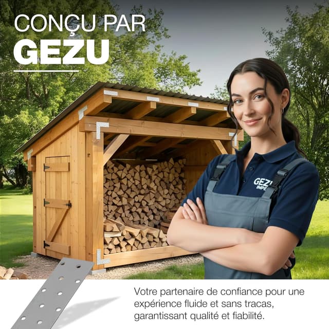 Thumbnail 6 de GeZu Impex lot de 10 plaques de jonction en métal galvanisé 80 x 300 mm (ép. 2 mm)