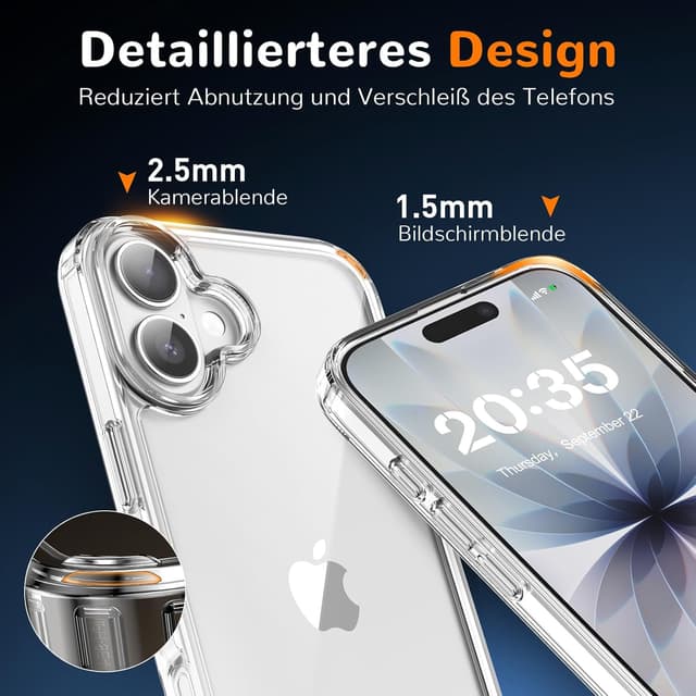 Detalle de Voyahülle Hülle für iPhone 17 – transparente, stoßfeste Anti-Vergilbung Schutzhülle aus TPU