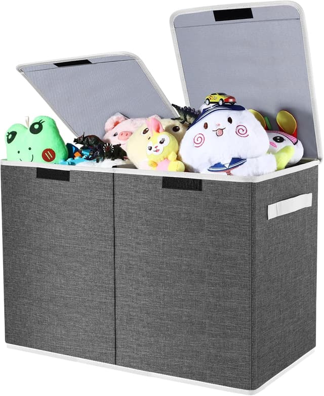 Detalle de Modojuny Foldable Toy Storage Box with Lid & Handle (Large, Grey) – 600D Oxford fabric organiser chest with divider