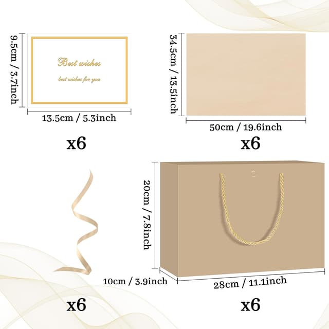 Detalle de NADSSJL 6-piece Champagne gift bags set (with tissue wrappers and greeting cards) for birthdays, weddings and Christmas