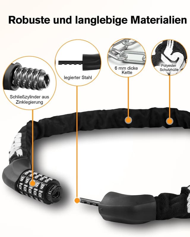 Detalle de SFGSUP Zahlenschloss für das Fahrrad: 5-stelliger Code, 6 mm Stahlkette (90 cm)
