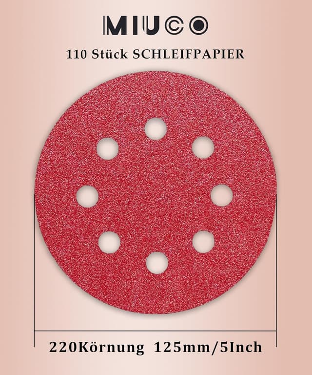 Detalle 2 de 125 mm Schleifpapier P220 mit Klett, 110 Stück