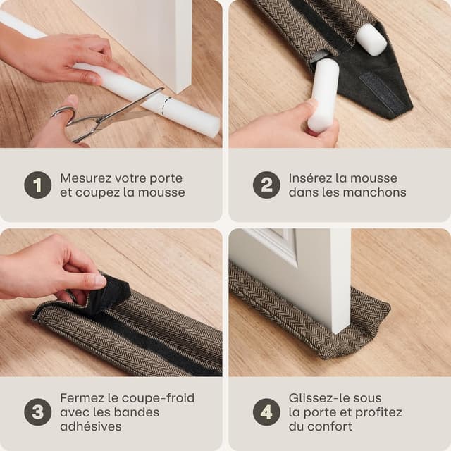 Thumbnail 3 de Boudin de Porte 70–100 cm Tissu Lavable Marron