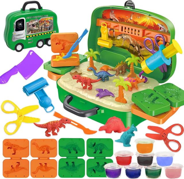 Detalle de Crelloci Dinosaur Colour Dough Set (26 pcs) with Tools, Moulds and Portable Wheeled Case