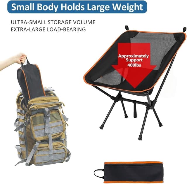 Detalle 1 de Nestling Portable Ultralight Folding Chair (Orange) – camping, picnic, fishing & hiking