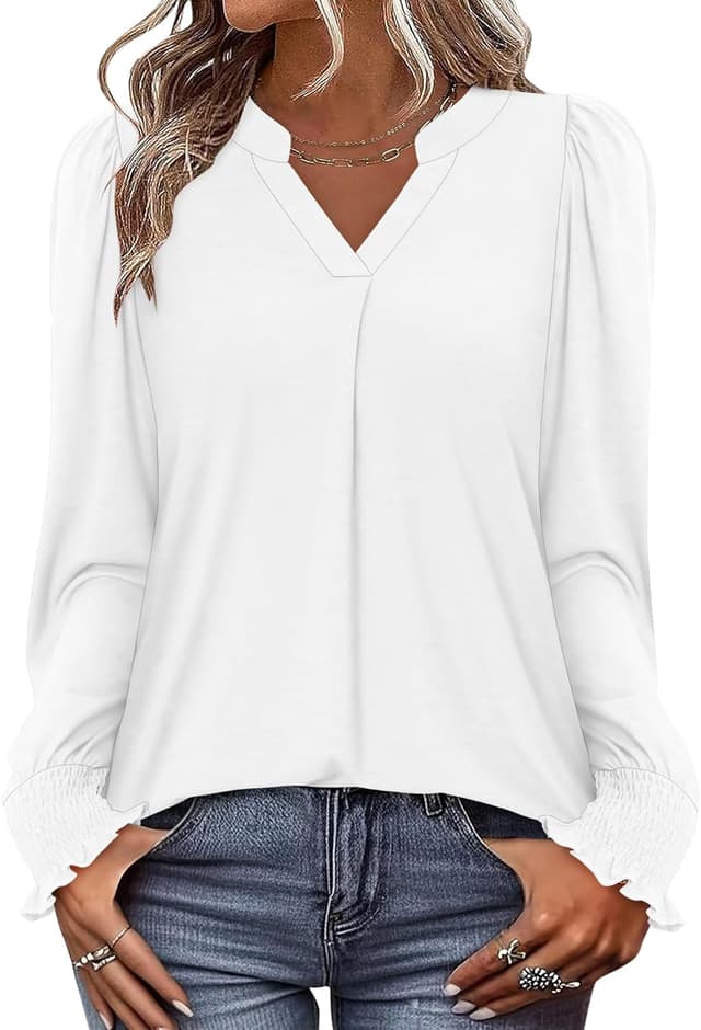 Detalle de KISSMODA women’s puff long sleeve V-neck tunic top for leggings