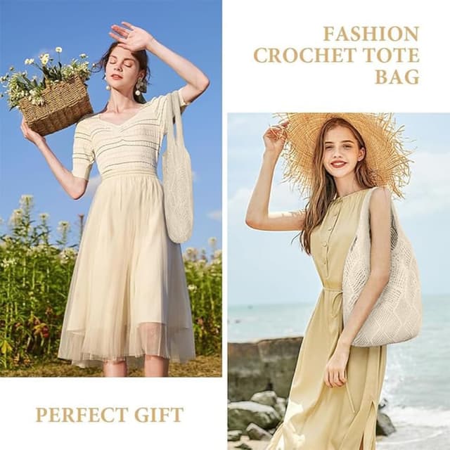 Detalle 2 de Aucuu sac fourre-tout femme en crochet ajouré, sac à bandoulière pour le shopping et le quotidien