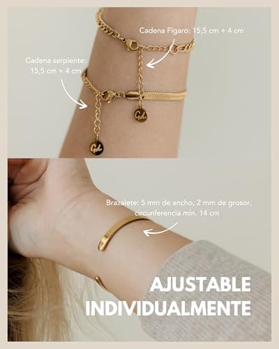 Detalle de GD GOOD.designs set de 3 pulseras para mujer en oro de 18K (chapadas) y acero inoxidable 316L