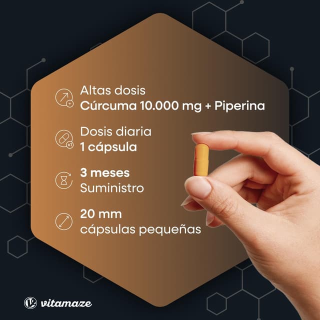 Detalle 2 de Vitamaze Cúrcuma Premium 95% con Bioperina 🌿 90 cápsulas